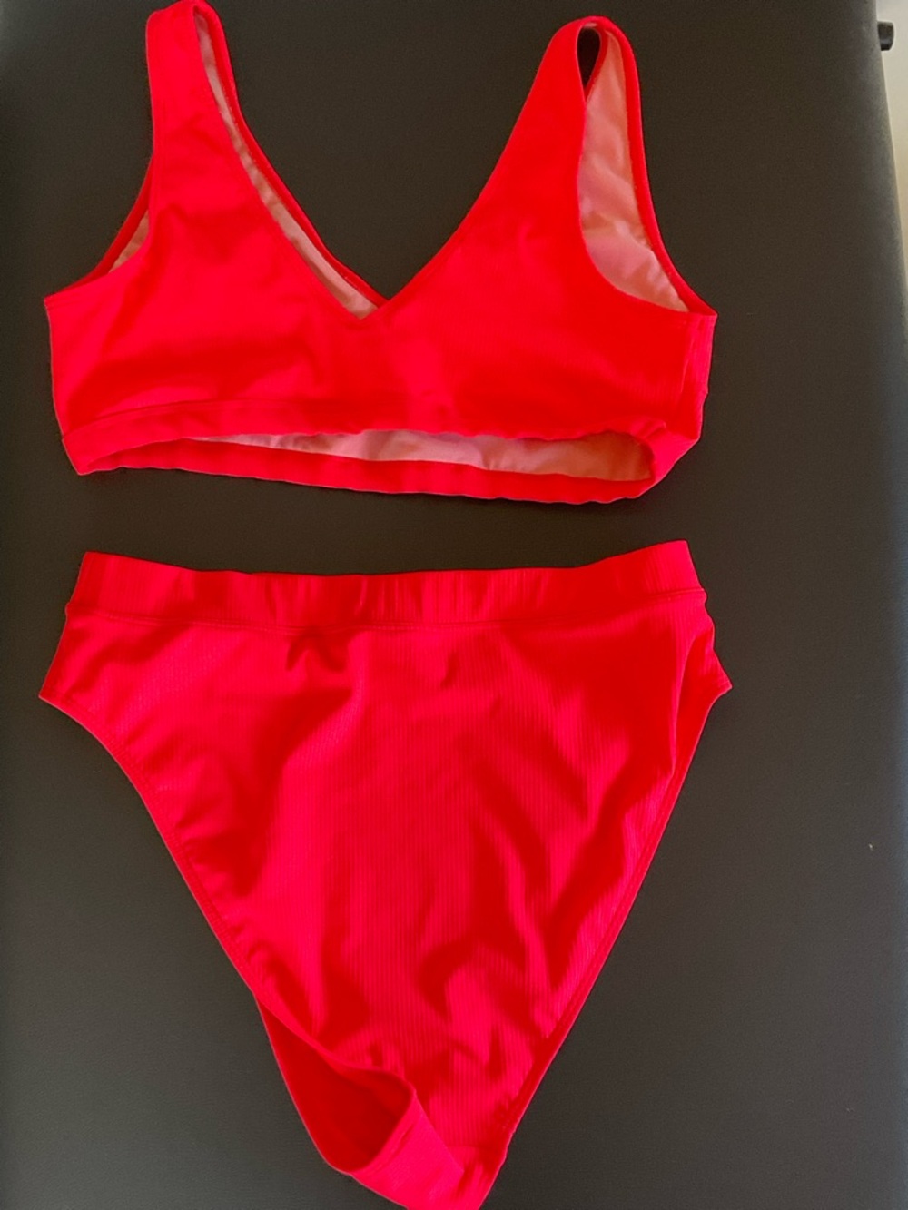 ASOS Red Ribbed High Waist Bikini Set - Picture 3 of 10
